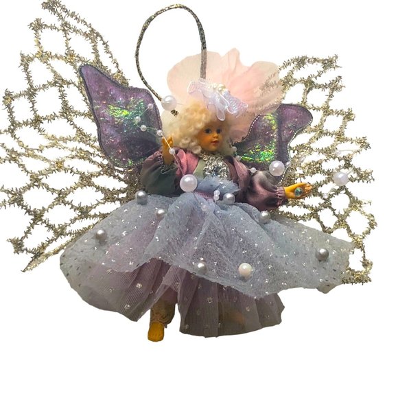 Handcrafted Upcycled Porcelain Doll Head Arms Legs Glammed Christmas Ornament - Picture 2 of 5